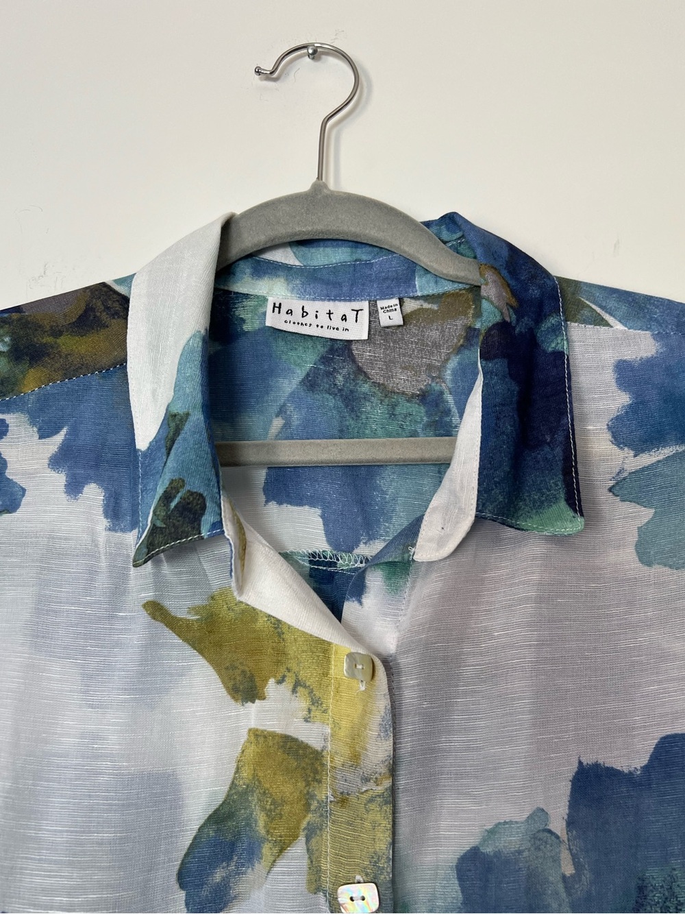 Habitat 2 Piece Button-Front Shirt & Tank Watercolor Floral Spring Linen Blend - Picture 4 of 16